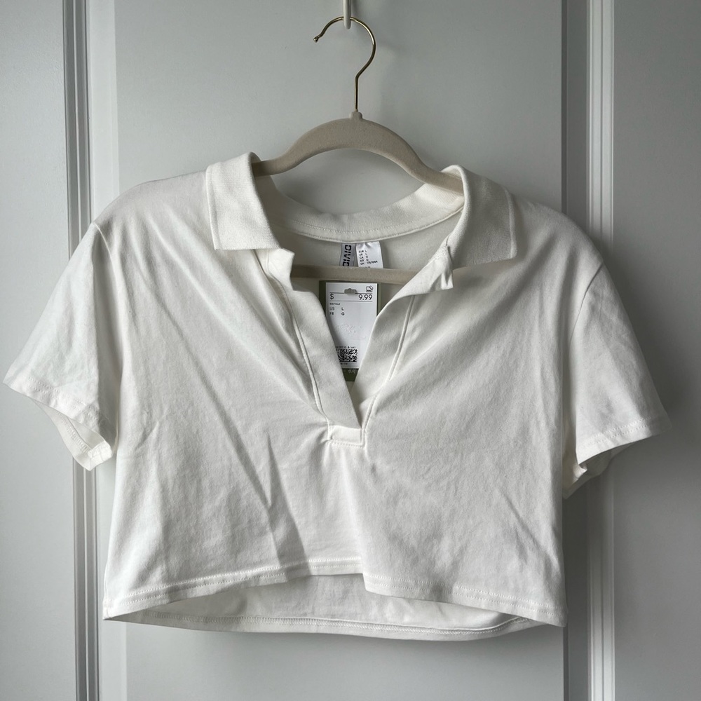 h&m white crop top with collar
